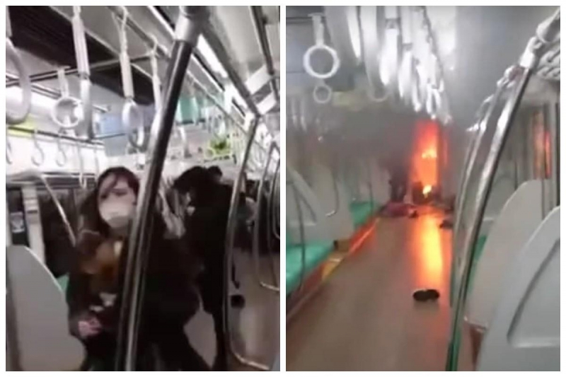 В Японии мужчина напал на пассажиров метро с ножом и поджег поезд (видео)